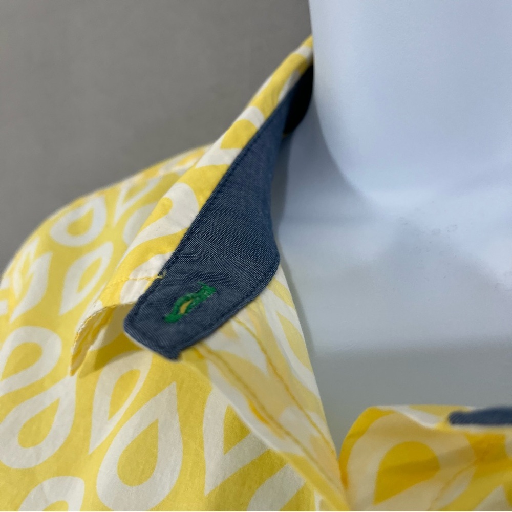 Talbots Yellow Print Button Front Roll Tab Sleeve… - image 3